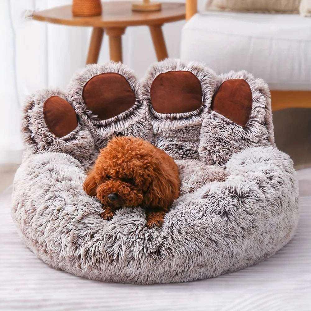 Lit douillet forme patte d’ours en microfibre douce pour chien et chat apaisant et confortable