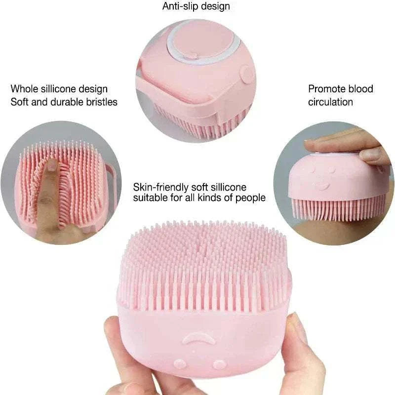brosse de massage pour chien en silicone doux rose avec picots souples ergonomique anti-dérapante pour nettoyage et stimulation circulation sanguine
