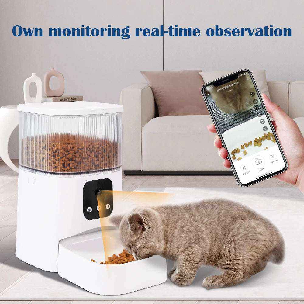 distributeur automatique de nourriture pour animaux avec caméra et connexion WiFi pour surveillance et alimentation à distance