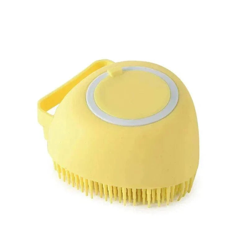brosse de massage pour chien en silicone jaune douce et ergonomique pour toilettage et bain relaxant