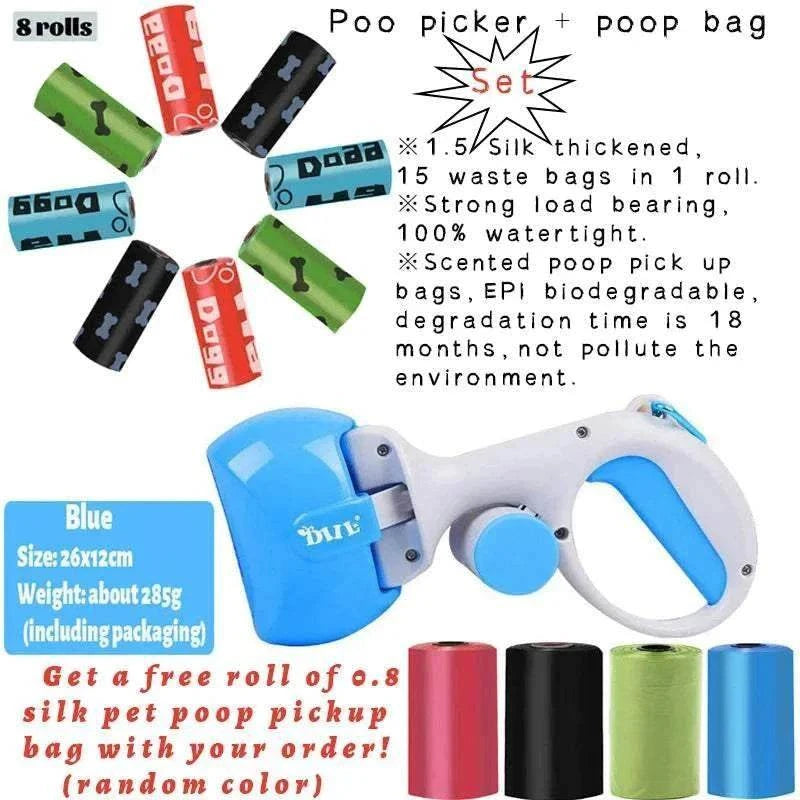 Ramasseur de Déjections pour Animaux - gris et bleu avec sacs