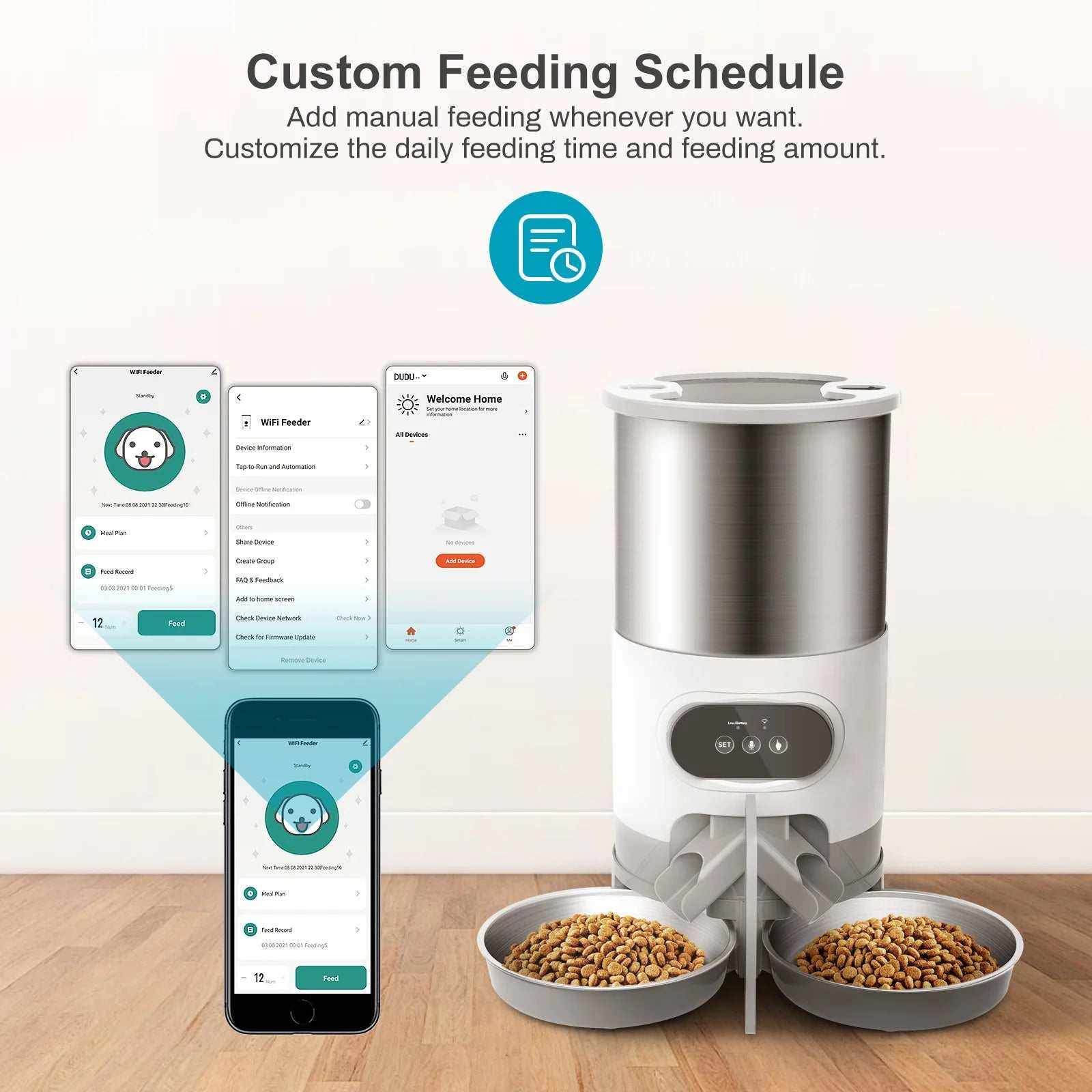 distributeur automatique de nourriture pour chiens avec application mobile et contrôle des portions en acier inoxydable intelligent ZYfeeder