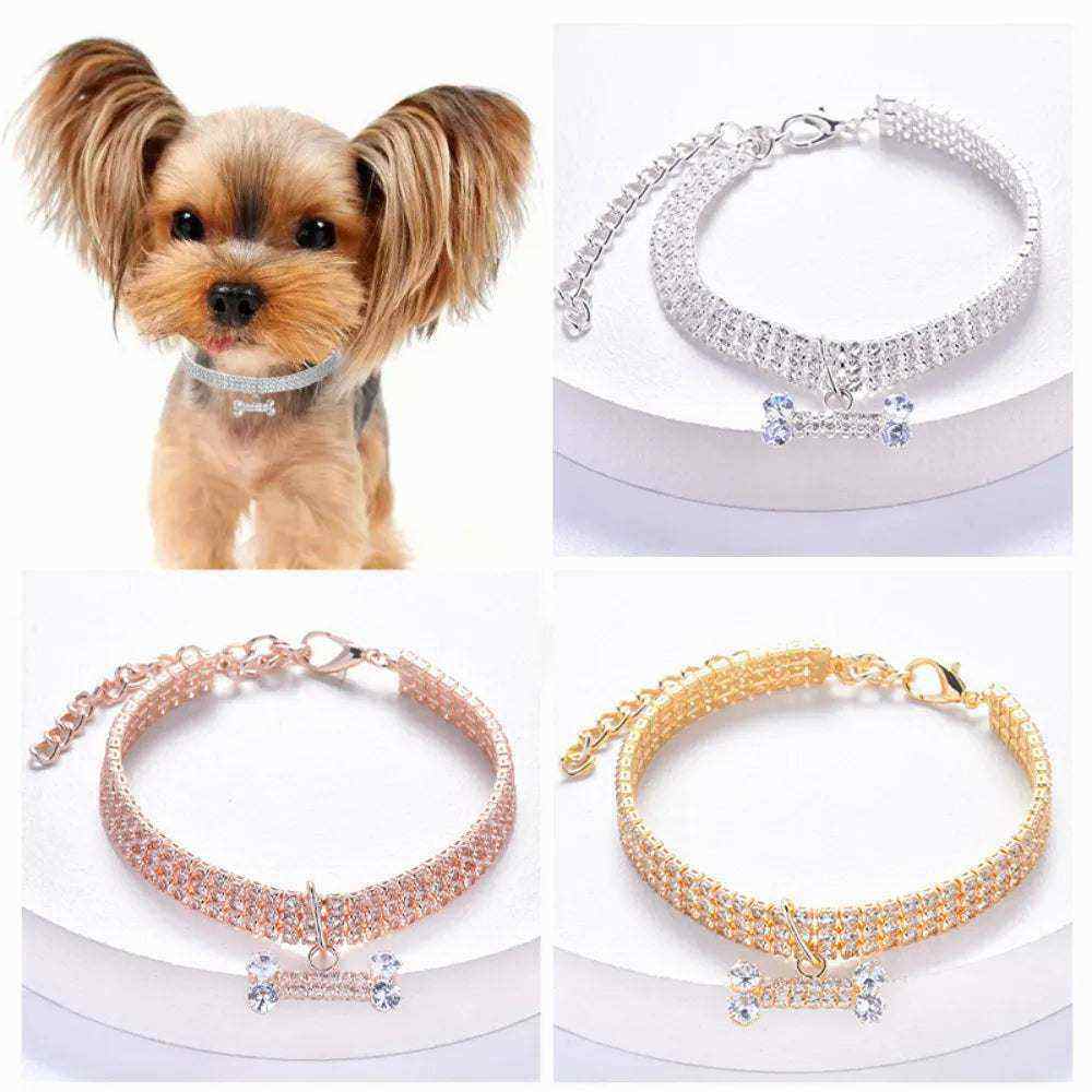 Collier bijou de Luxe pour Chiens et Chats | Bijou Os en Zircon