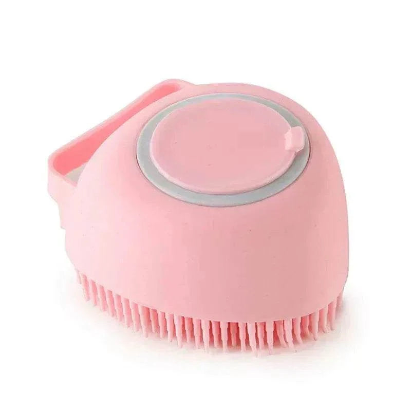 brosse massage chien en silicone rose pour bain doux et relaxation pelage peau sensible toilettage facile ergonomique