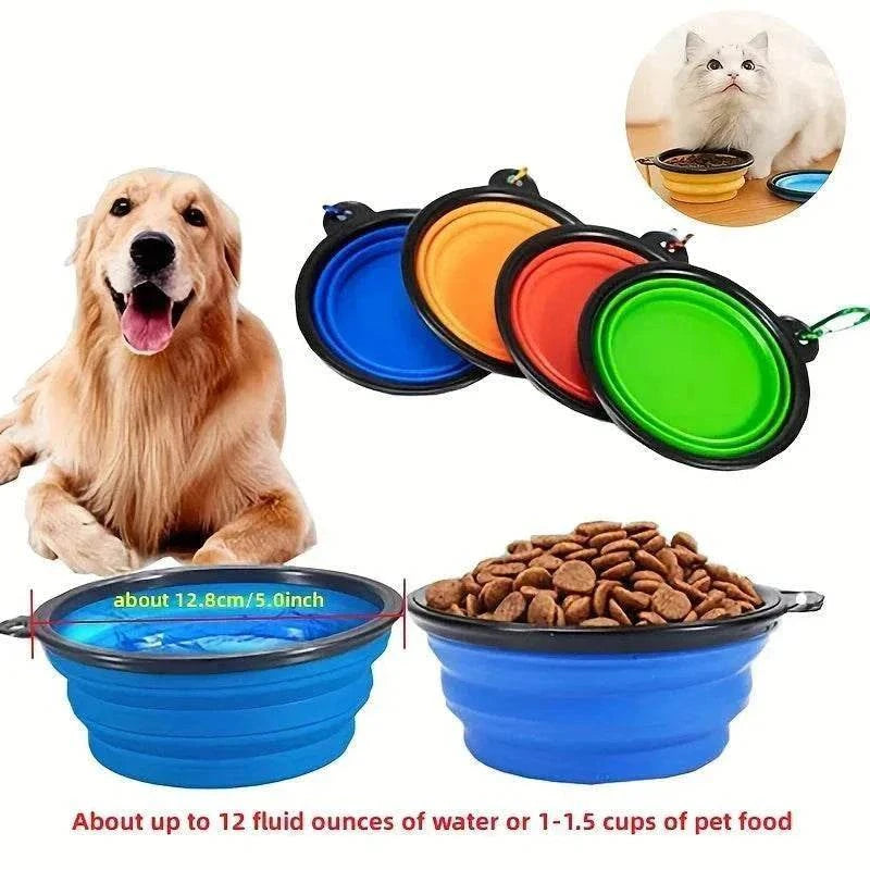 Bol pliable en silicone pour chiens et chats, léger, durable, avec mousqueton, idéal pour voyage et promenade.