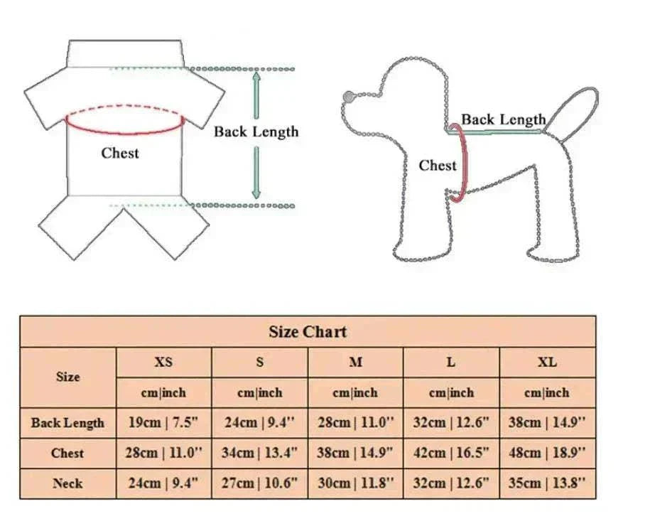 Size chart for princess-style floral robes for small dogs and cats.