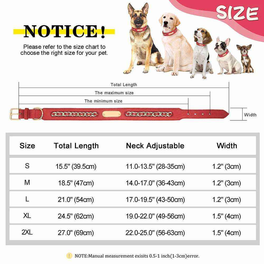 collier en cuir pour chien avec plaque d'identification gravée, réglable, résistant et élégant, tailles S à 2XL, disponible en noir, brun et rouge