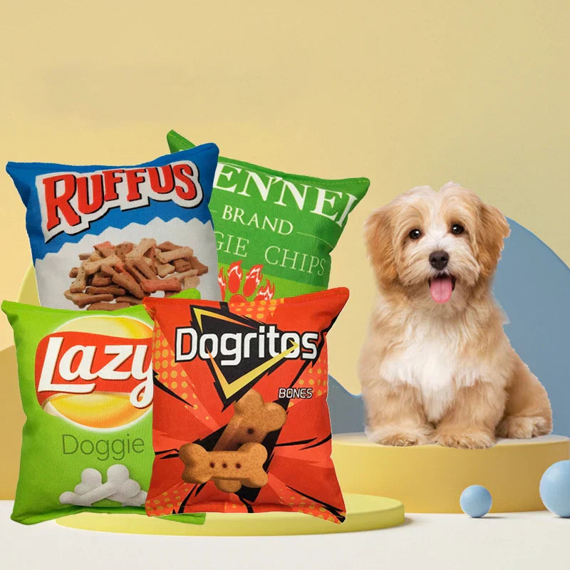 Funny Crisps Squeaky Toys | Jouet Interactif en Peluche Amusant | Jouets interactifs en peluche pour chiens avec motif de paquets de chips, résistants et adaptés au nettoyage dentaire.