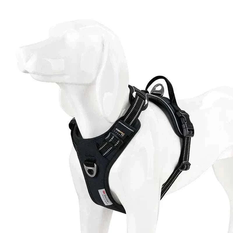 harnais anti-traction pour chien en nylon réfléchissant avec poignée de contrôle et boucles réglables en aluminium