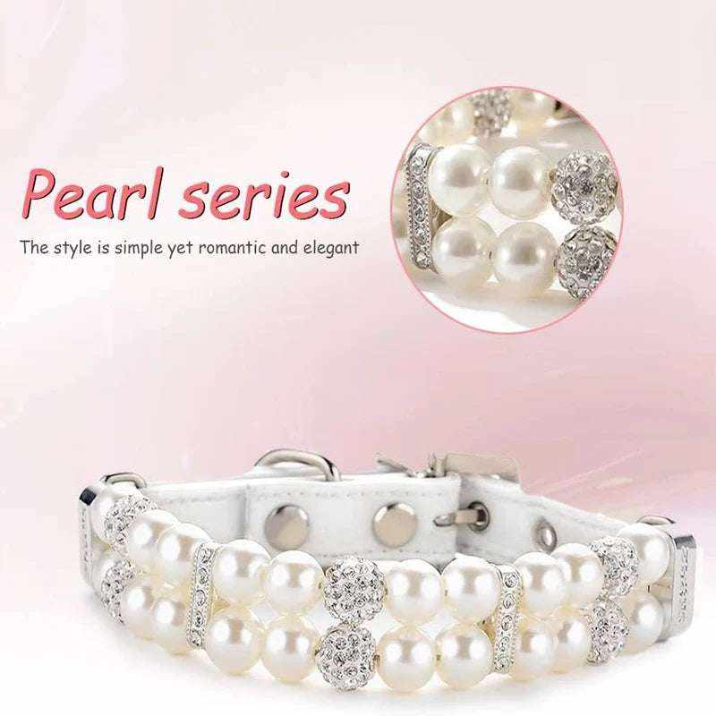 collier et laisse en cuir PU avec perles et cristaux pour chien et chat élégant et luxueux