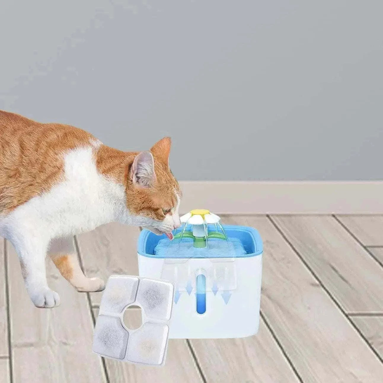 Chat buvant à fontaine avec filtres OYES à filtration 3 couches pour eau propre et saine