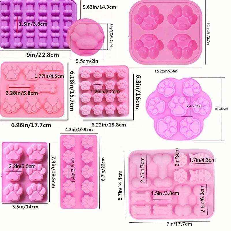 moule en silicone rose formes pattes et os pour friandises et décorations gâteau animaux chiots chats