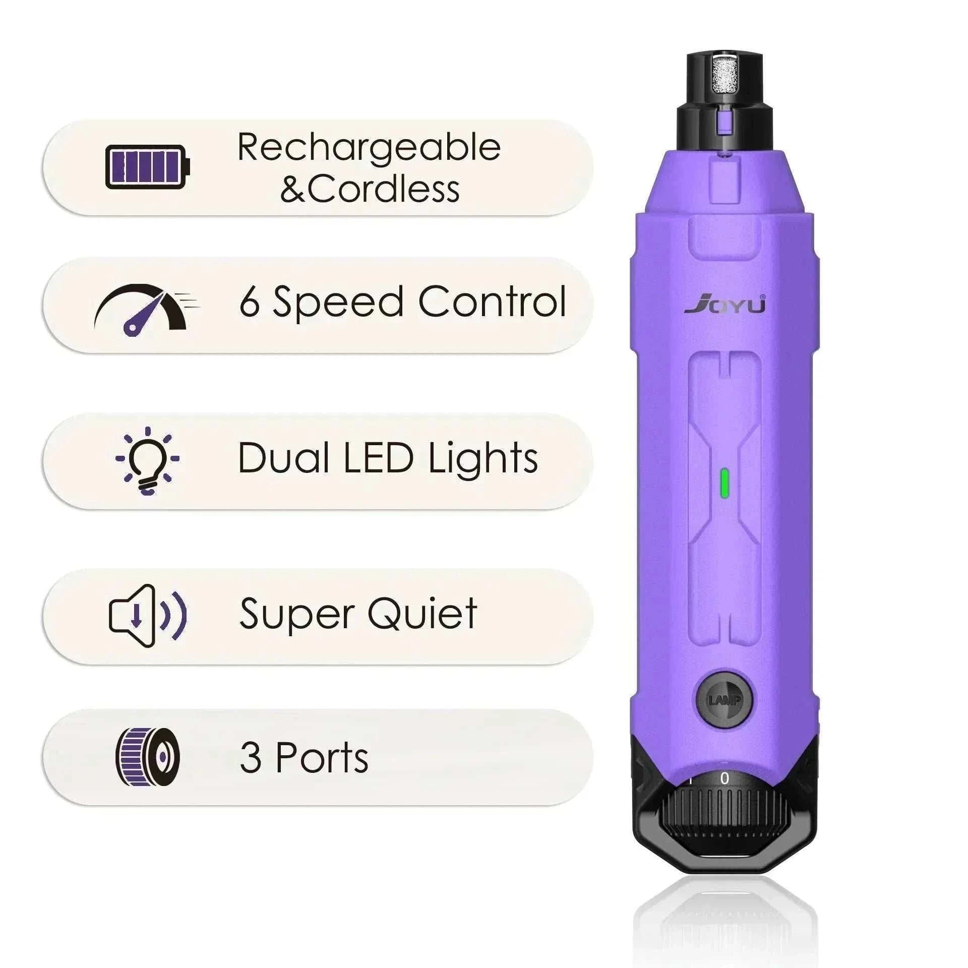 lime à ongles électrique rechargeable pour chiens et chats, 6 vitesses, ultra silencieuse avec éclairage LED double, design ergonomique pour toilettage précis et sans stress