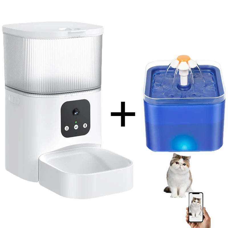 distributeur automatique nourriture 3L avec caméra wifi contrôle vocal pour chats et chiens pot eau fontaine bleue animal connecté application mobile