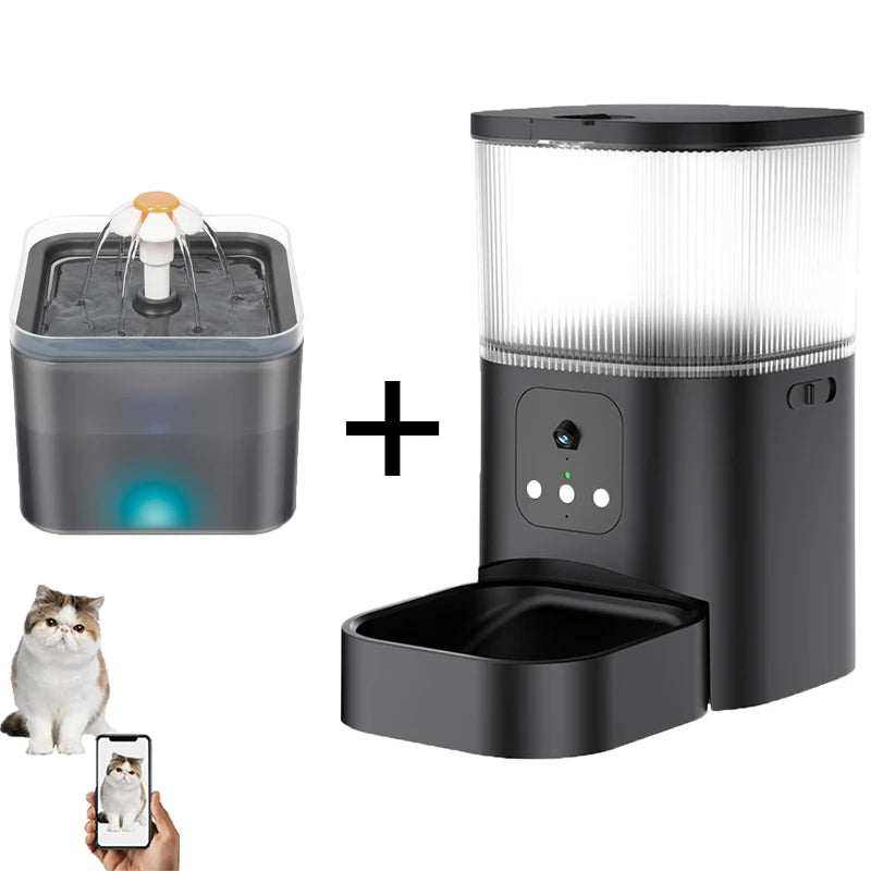 distributeur automatique de nourriture 3L pour chats et chiens avec caméra intégrée, connectivité WiFi et contrôle vocal pour alimentation intelligente et surveillance à distance