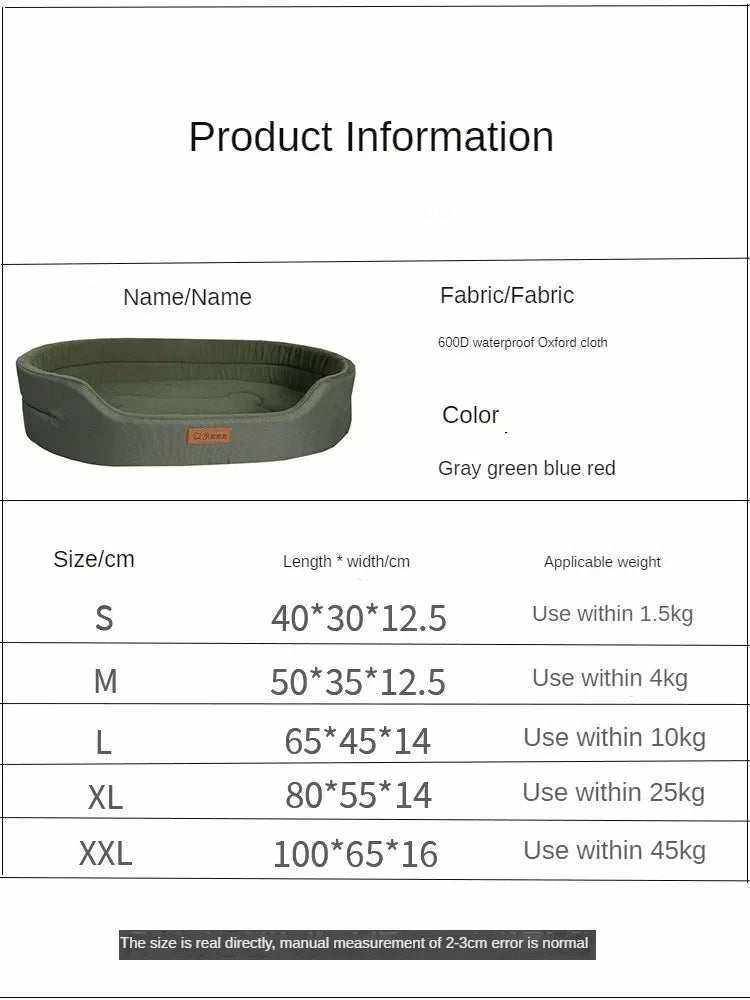 coussin douillet pour chien en tissu Oxford imperméable vert gris bleu rouge, lit confortable et facile à nettoyer, disponible en plusieurs tailles