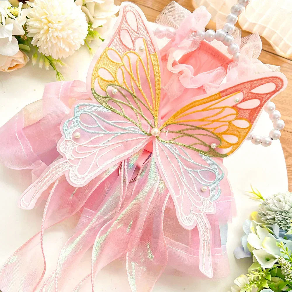 Robe Princesse Printemps in silk for pets with elegant butterfly design, perfect for dogs and cats.