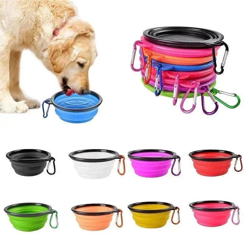 Bol pliable en silicone coloré pour nourriture et eau de chiens et chats avec mousqueton portable et léger