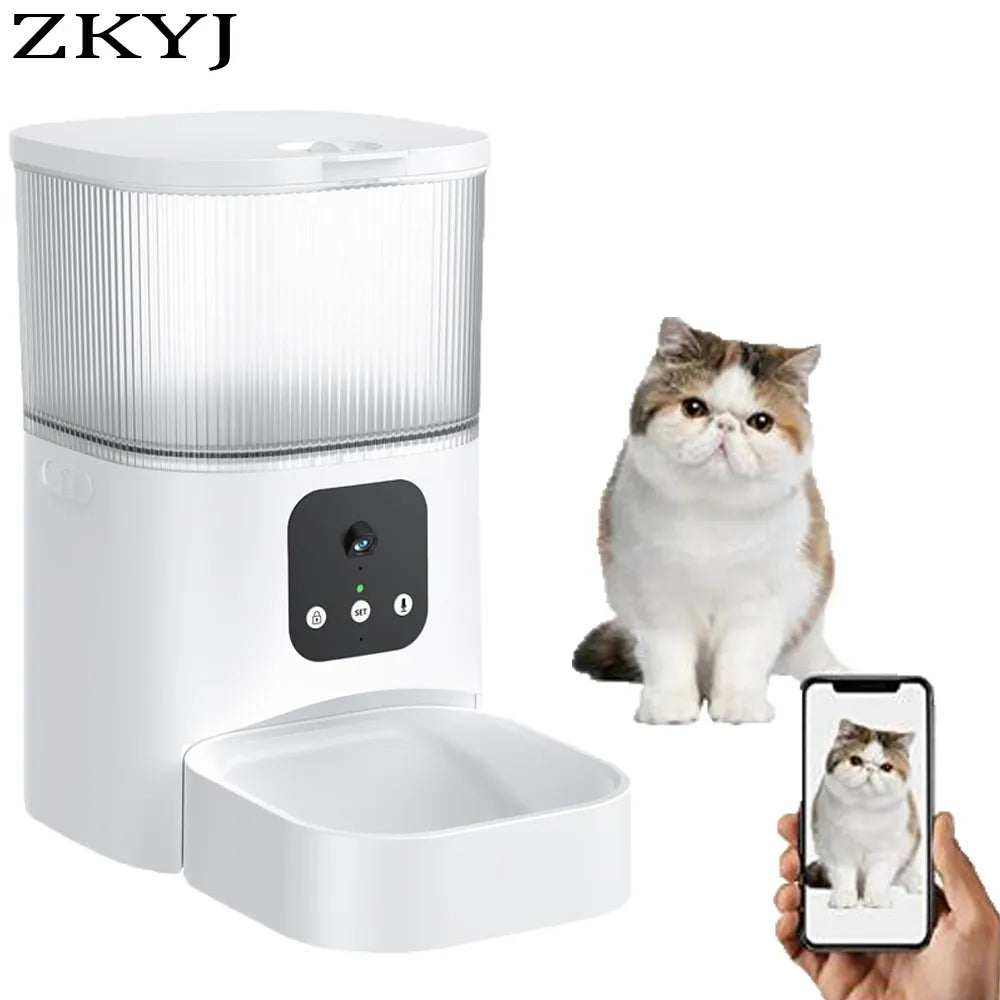 distributeur automatique de nourriture pour chat et chien avec caméra et wifi contrôle vocal et application mobile blanc 3 litres