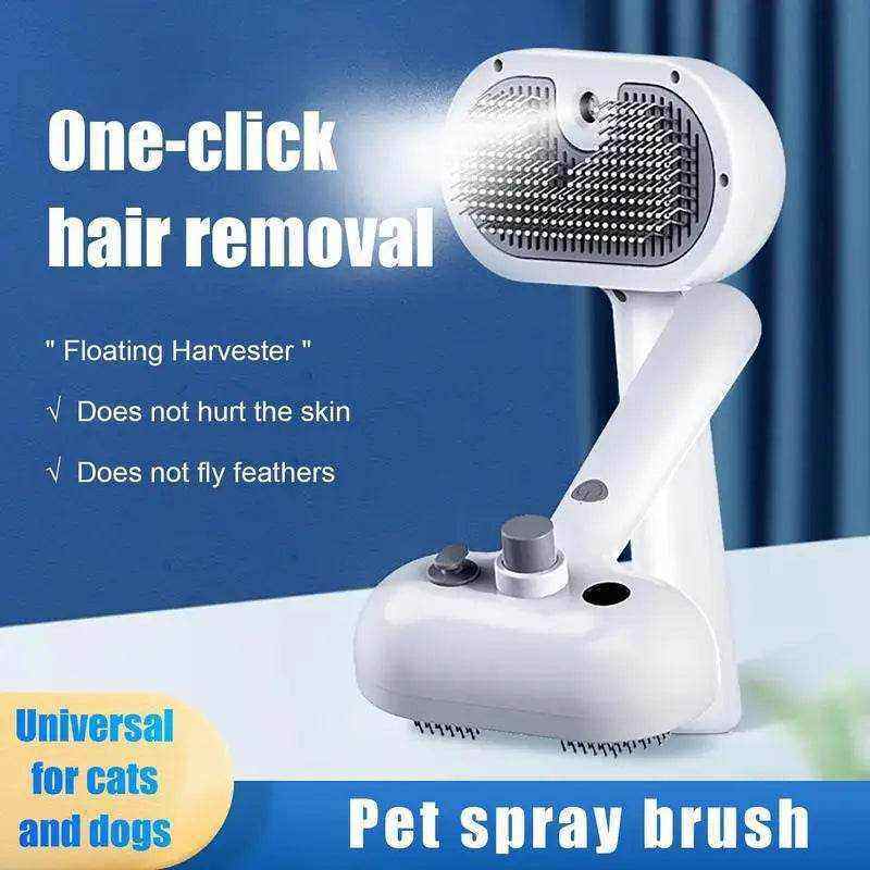 Brosse nettoyante et dépoilage avec spray intégré pour chiens et chats, ergonomique, hydratante et efficace pour tous types de pelages