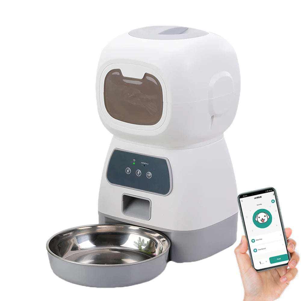 distributeur automatique intelligent ZYfeeder pour chiens avec bol inox et contrôle via application mobile