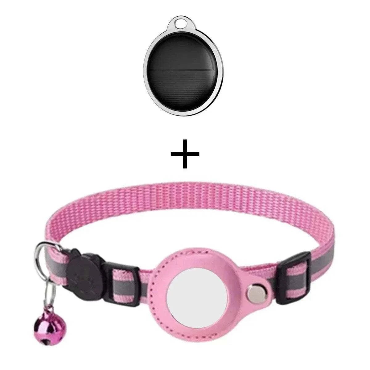 mini traceur gps compatible Apple Find My localisation bluetooth anti-perte collier rose avec clochette pour animaux