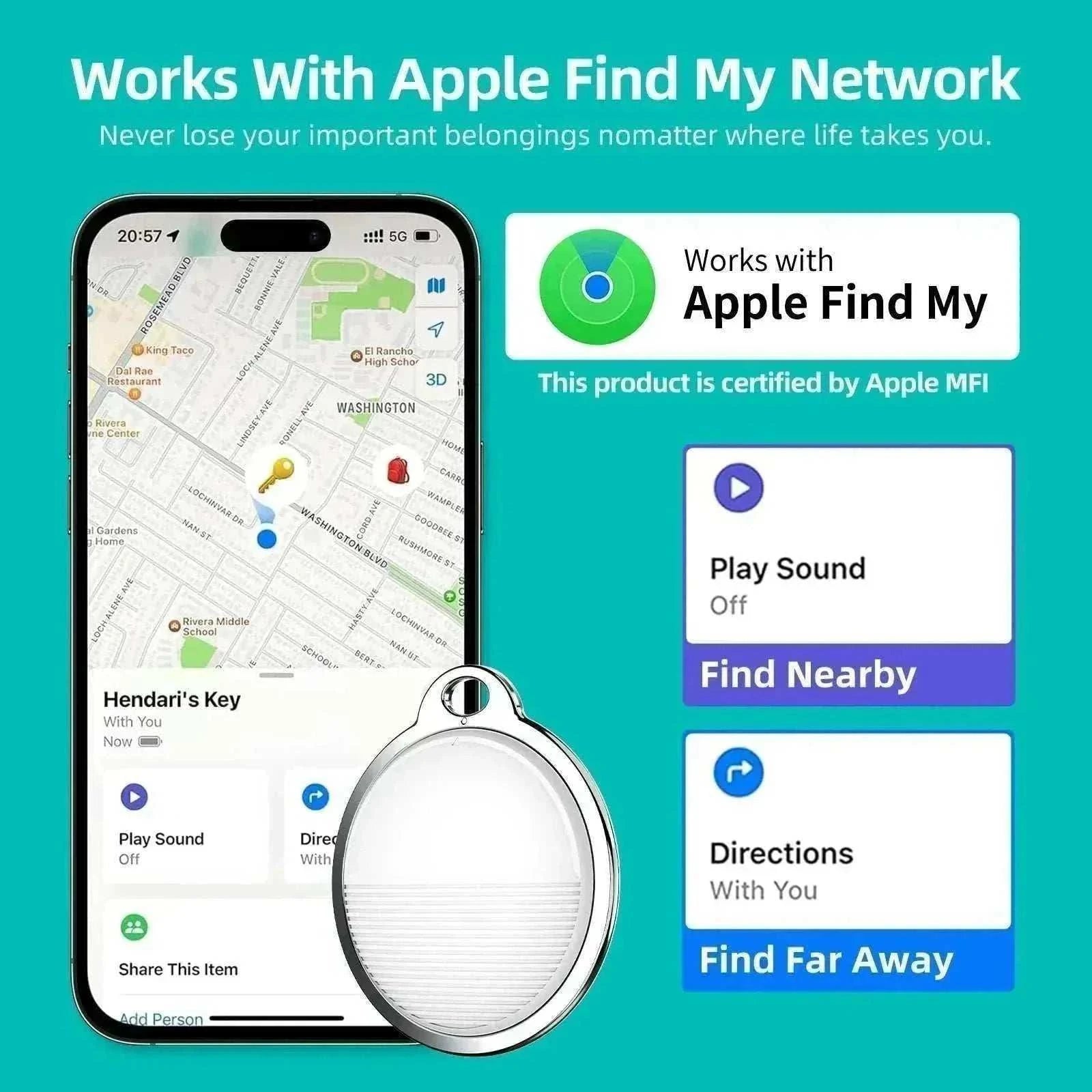 Mini traceur GPS compatible Apple Find My avec localisation Bluetooth pour animaux, compact et anti-perte.