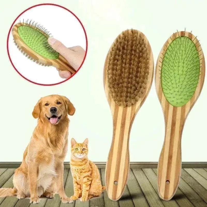Boar Bristle Brush | Double-Sided Bamboo | Cats and Dogs