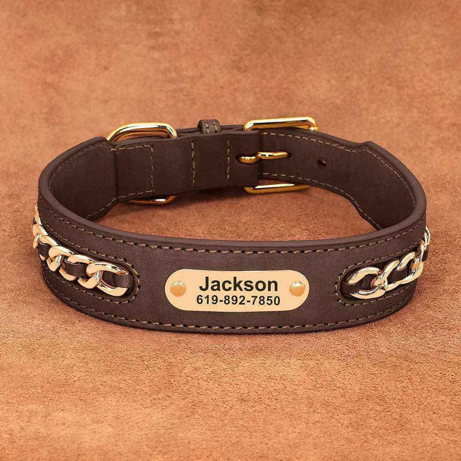Collier en Cuir Personnalisé | Plaque d’Identification Gravée pour Chiens