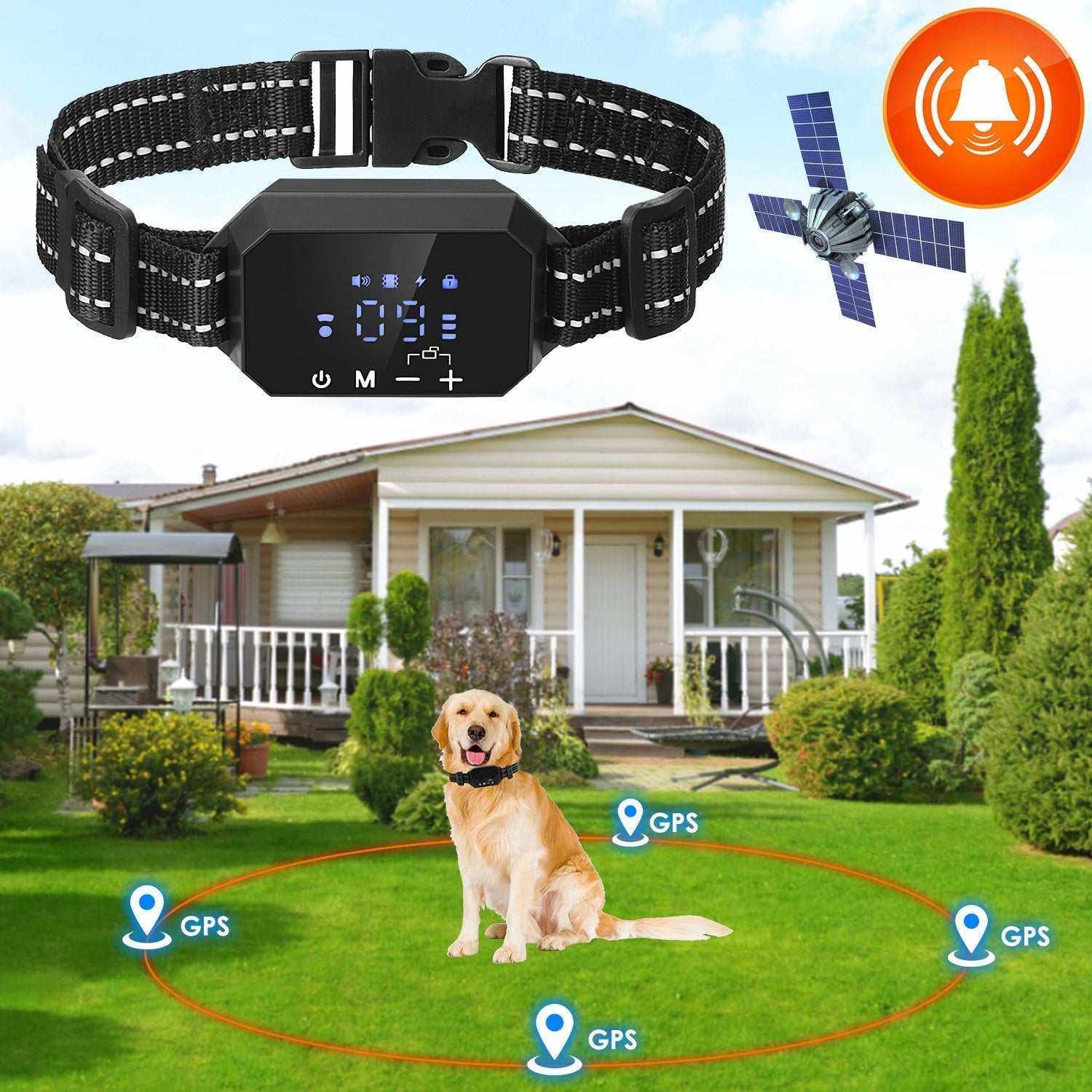 Collier GPS étanche sans fil pour chien avec clôture invisible ajustable, sécurité extérieure et alertes multiples