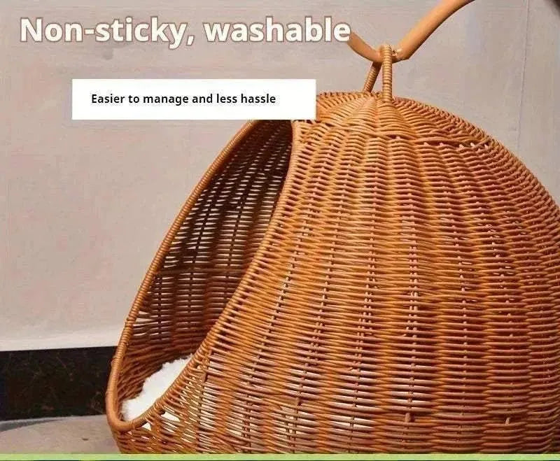 Hanging Hammock - Handmade Wicker Swing for Cats or Small Dogs, with Cushion
