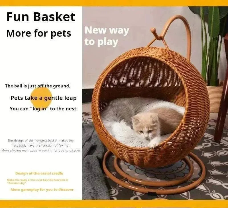 Hanging Hammock - Handmade Wicker Swing for Cats or Small Dogs, with Cushion