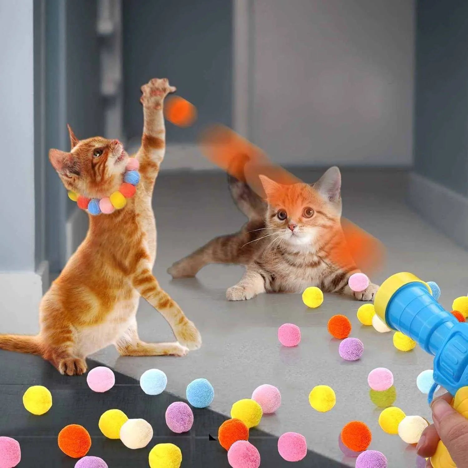 Lanceur de balles pour chats | Jouet interactif avec 20, 30, 50 ou 100 pompons