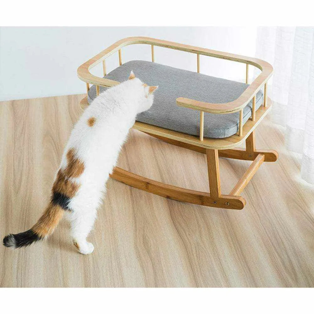Lit INSTACHEW Rockaby | Canapé en Bambou Élégant avec Coussin Doux pour Chats et Chiens