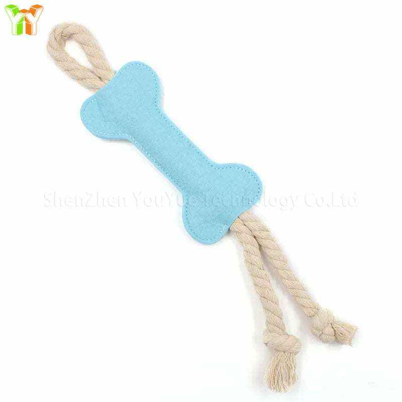 Jouet à mâcher pour chien en feutre bleu avec corde résistante pour soin dentaire et entraînement.