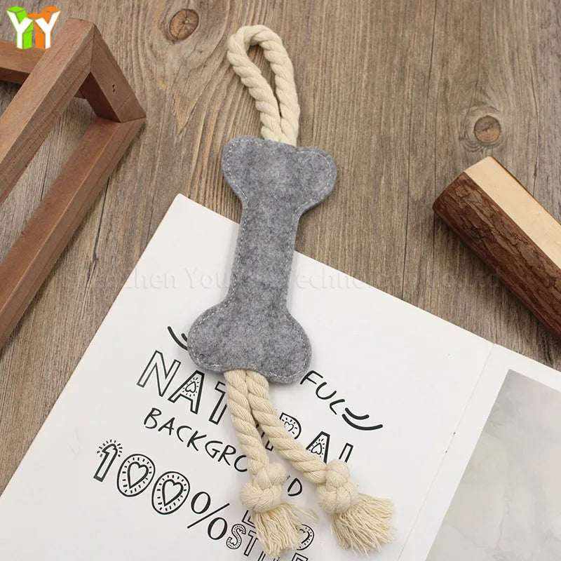 os à mâcher en feutre gris avec corde pour chien jouet durable soin dentaire et entraînement