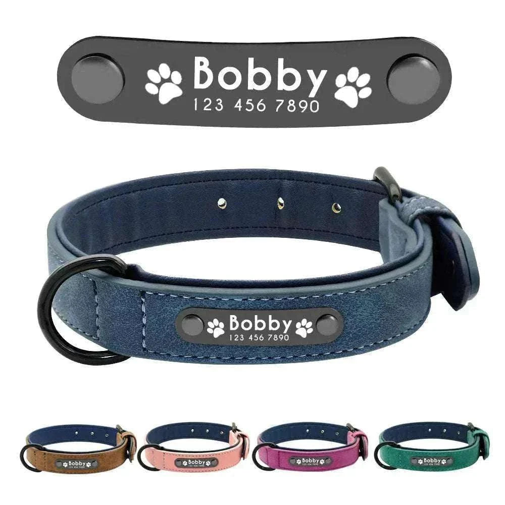 Personalized Leather Dog Collar - Engraved Name & Number | All Sizes & Breeds