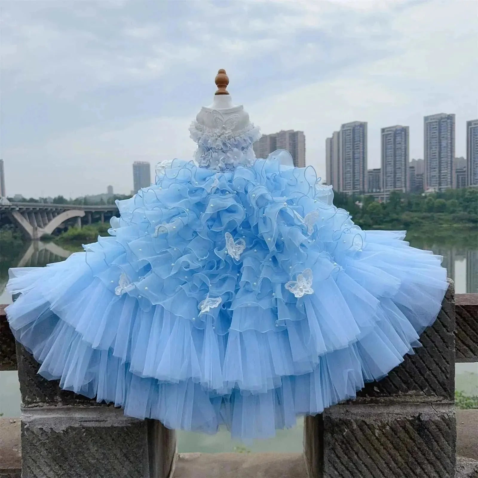 Robe de luxe pour chien | Fait main avec dentelle, perles & broderies florales