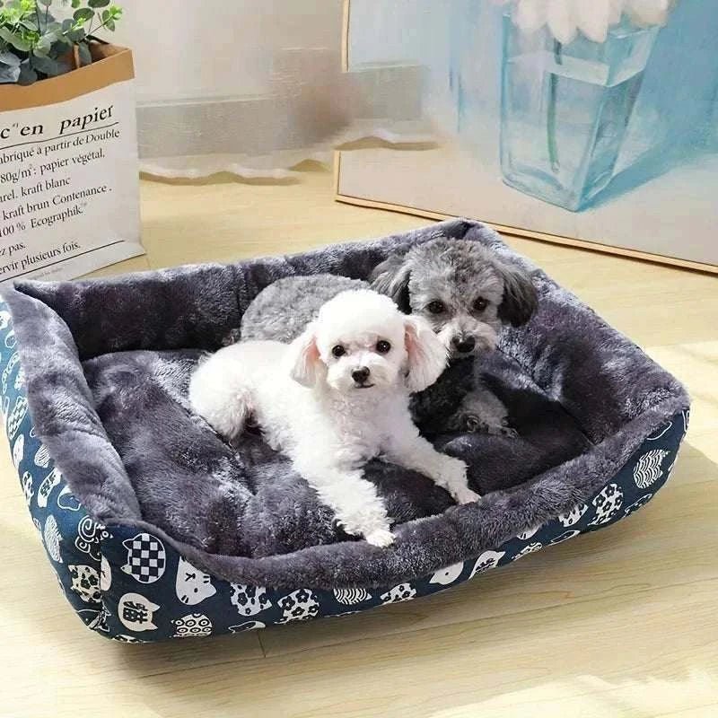 Deux petits chiens reposant dans un coussin-lit confortable, accessoire douillet et élégant pour animaux de compagnie