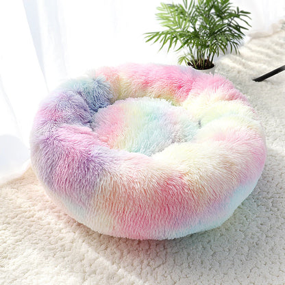 Long Plush Cat Bed House Soft Round Cat Bed Pet Dog Cushion Mats 50/60/70cm