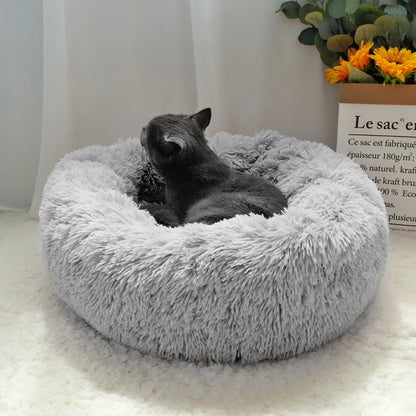 Long Plush Cat Bed House Soft Round Cat Bed Pet Dog Cushion Mats 50/60/70cm