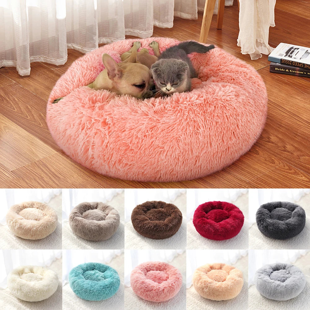 Long Plush Cat Bed House Soft Round Cat Bed Pet Dog Cushion Mats 50/60/70cm