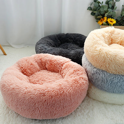 Long Plush Cat Bed House Soft Round Cat Bed Pet Dog Cushion Mats 50/60/70cm