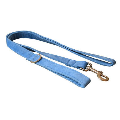 Collier en Velours Bleu pour Chiens - Laisse assortie - Nœud Papillon - Élégant et Confortable