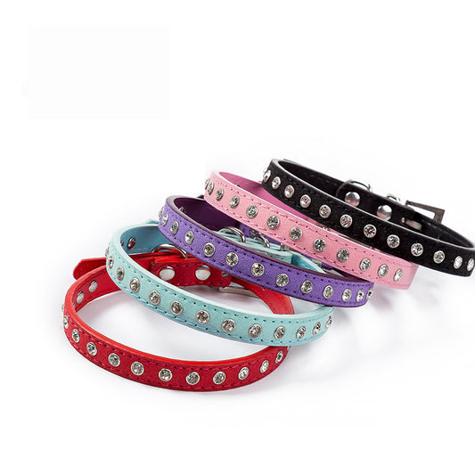 New Rhinestone Pet Collar Shiny Row Of Diamond-Studded Dog Collar Microfiber Soft And Comfortable Cat Ring