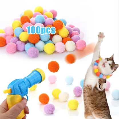 Cat Ball Launcher - Interactive Cat Toy with 20 Pom Poms