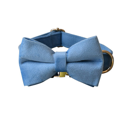 Collier en Velours Bleu pour Chiens - Laisse assortie - Nœud Papillon - Élégant et Confortable