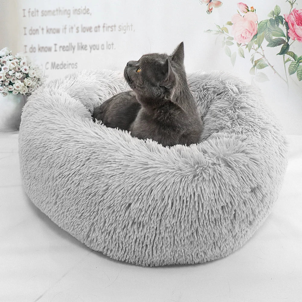 Long Plush Cat Bed House Soft Round Cat Bed Pet Dog Cushion Mats 50/60/70cm