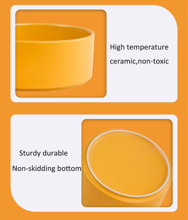 Comederos de cerámica premium para perros y gatos - Soporte de madera antideslizante