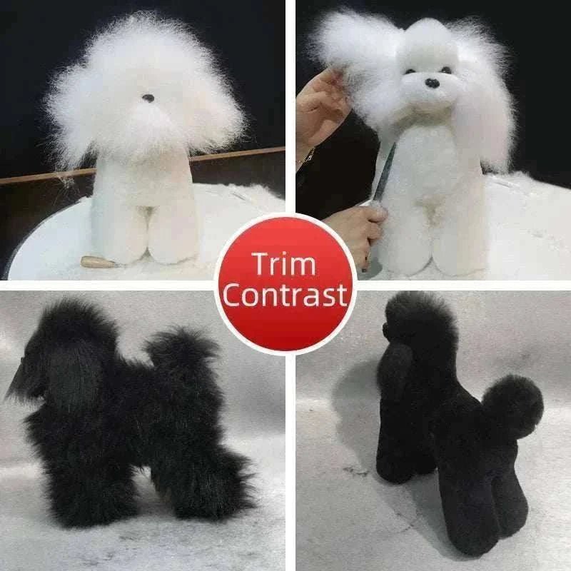 Fausse fourrure de pratique pour toilettage de chiens en blanc et noir avec texture réaliste idéale pour entraînement et démonstration professionnelle
